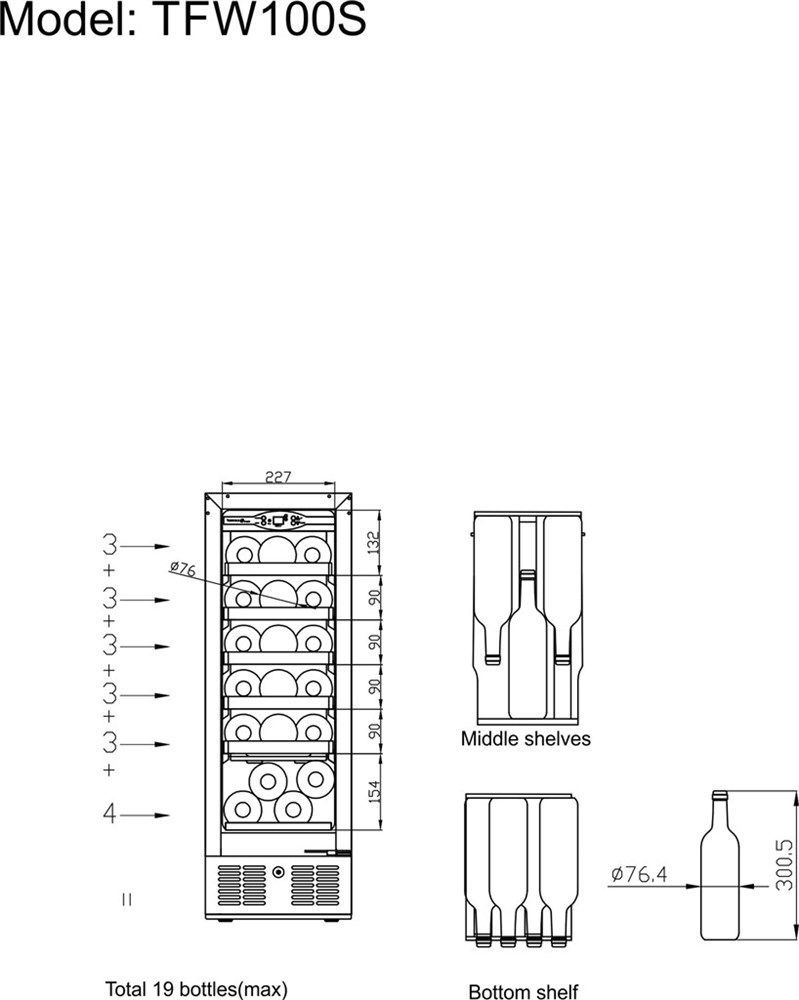 Tefcold vinskap 1 sone stål 86 cm TFW100-S