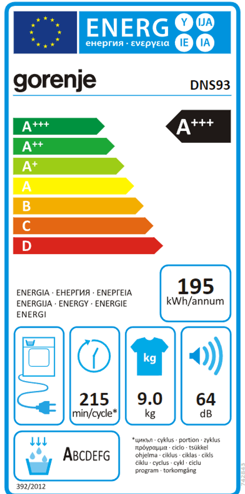 Gorenje tørketrommel i hvit 9 kg DNS93