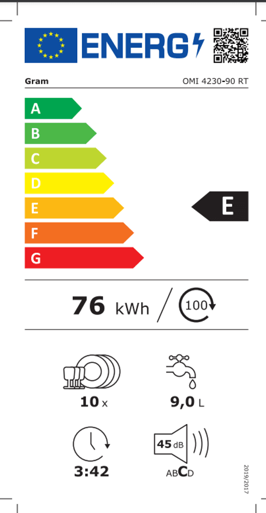 Gram integrert oppvaskmaskin OMI 4230-90 RT 